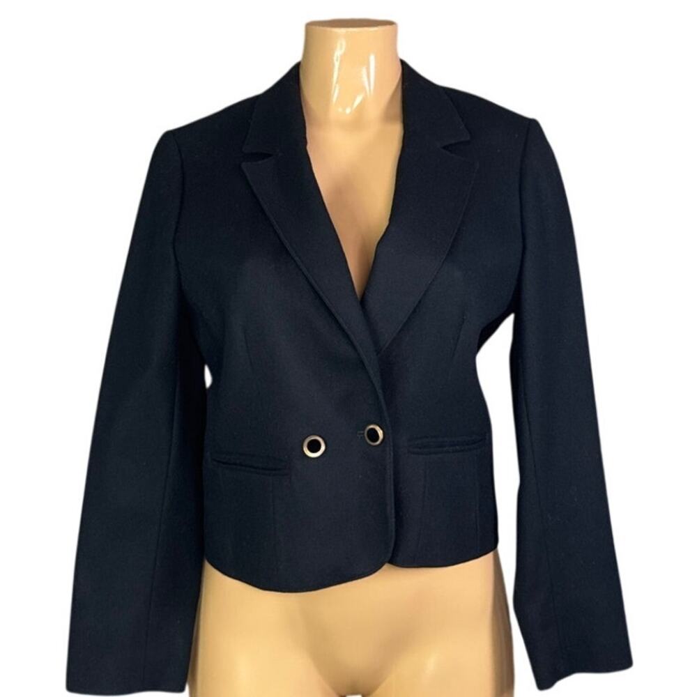 Pendleton Petite Cropped Blazer Jacket Black Wool SZ Medium 6 8